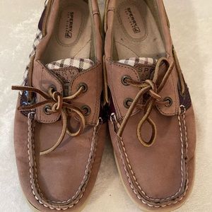 Sperry Topsiders Purple and Grey Plaid Size 8.5